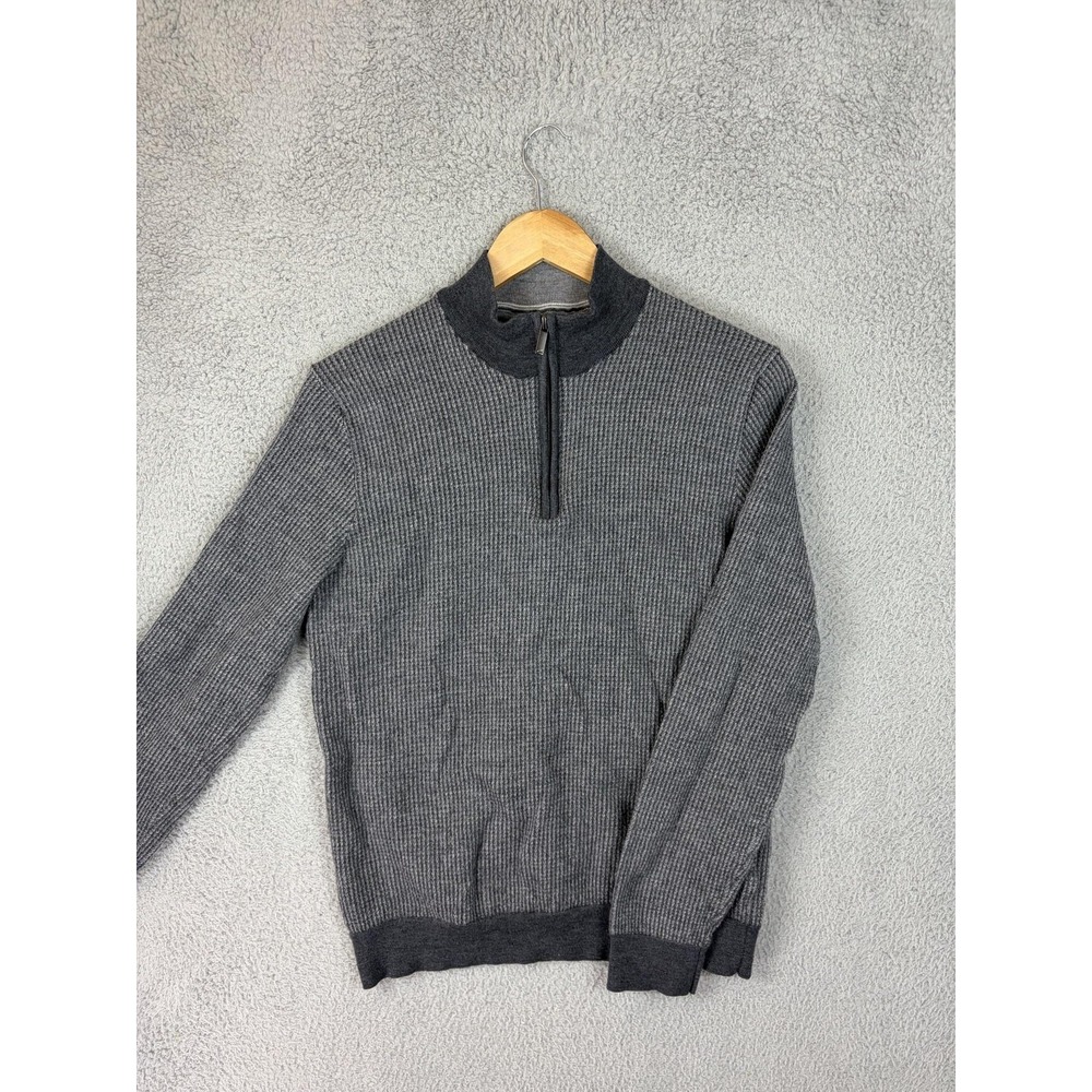 BRAX Sweater Mens Medium Gray Merino Wool Quarter Zip Mock Neck Pullover Knit